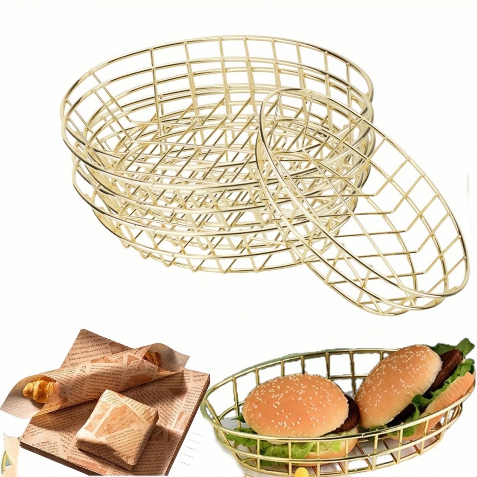 6 PCs Bread Basket for Serving,Small Wire Basket,Gold Wire Basket,Dinner Roll…