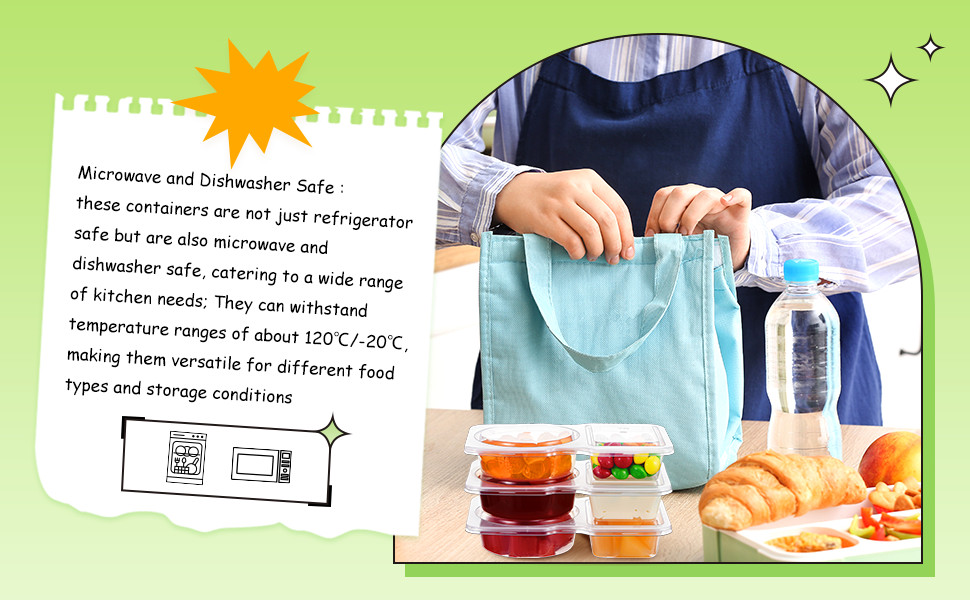 10 Pcs Pack Snack Containers with Lids, 5 oz Double Compartment Plastic Food