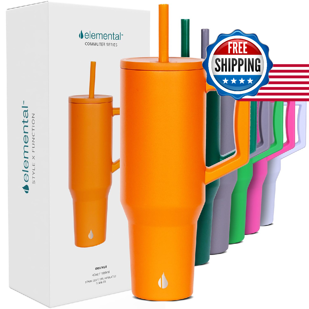 Elemental 40 Oz Tumbler Handle And – Insulated Stainless Steel Commuter