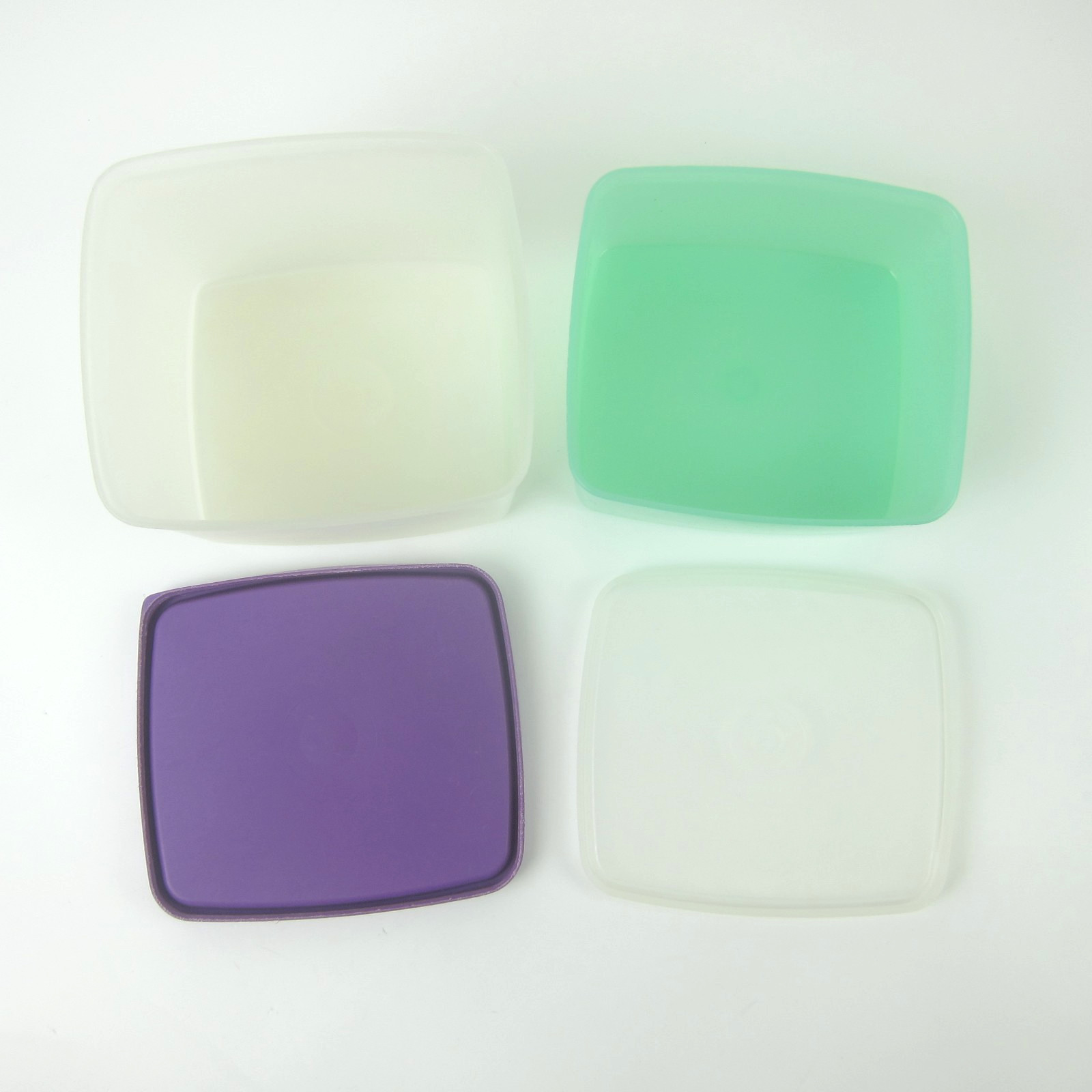 3 Vintage Tupperware Freezer Containers Green & Pink #311 and #312 Purple Lid