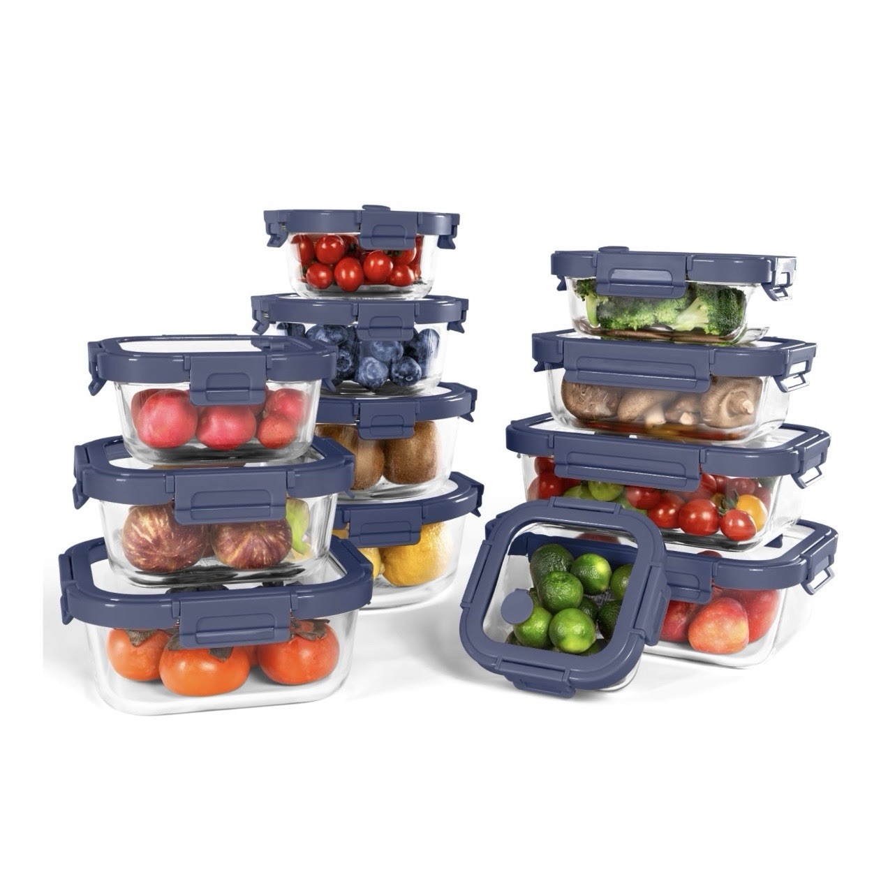 9pc Borosilicate Glass Food Storage Container Set Clear/Blue Snap Lids