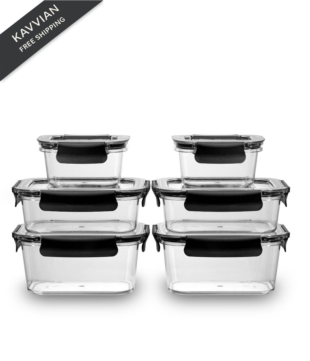 24/7 BAGS 6 Set Quad Lock Airtight Pantry Storage Containers, Leak Clear