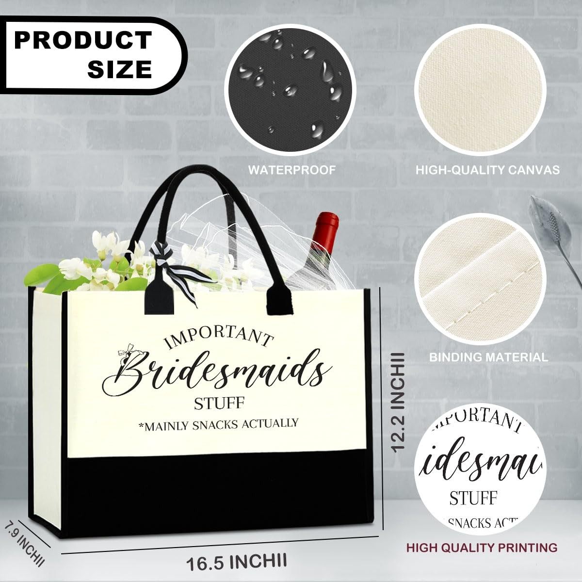 Wfdn 3 Pack Bridesmaid Gift Tote Bag – Personalized Reusable Canvas Bag For