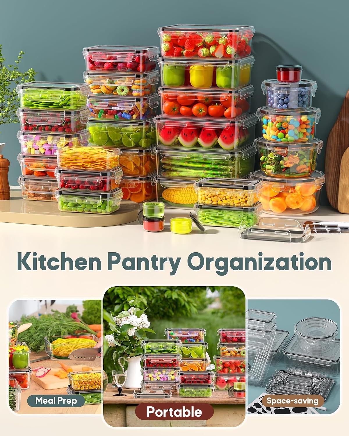 60 PCS Food Storage Containers W/ Lids Airtight 30 Lids & 30 Containers
