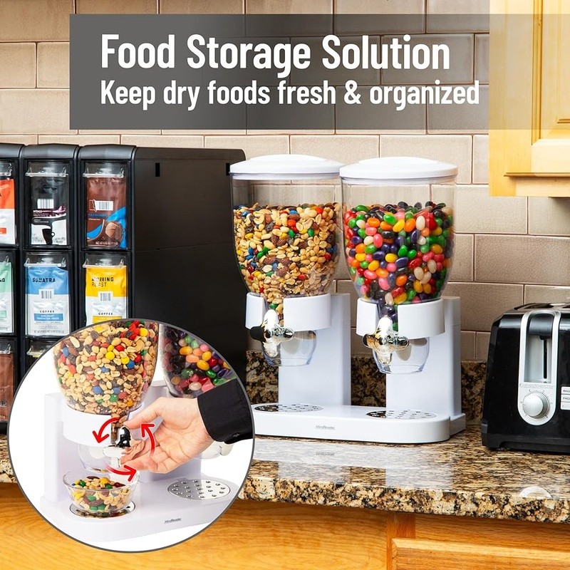 Airtight Dual Cereal Dispensers 3.5L Portion Control Twist Valve Crumb Tray New