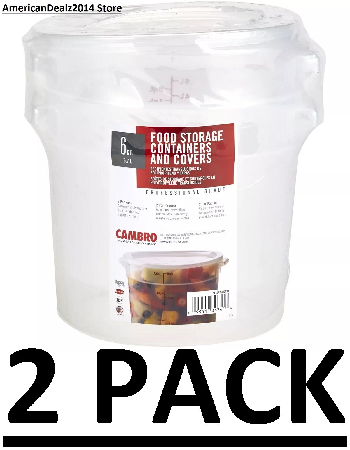 2 PACK – Cambro round Translucent Container with Lid (6 Qt.) FREE SHIPPING