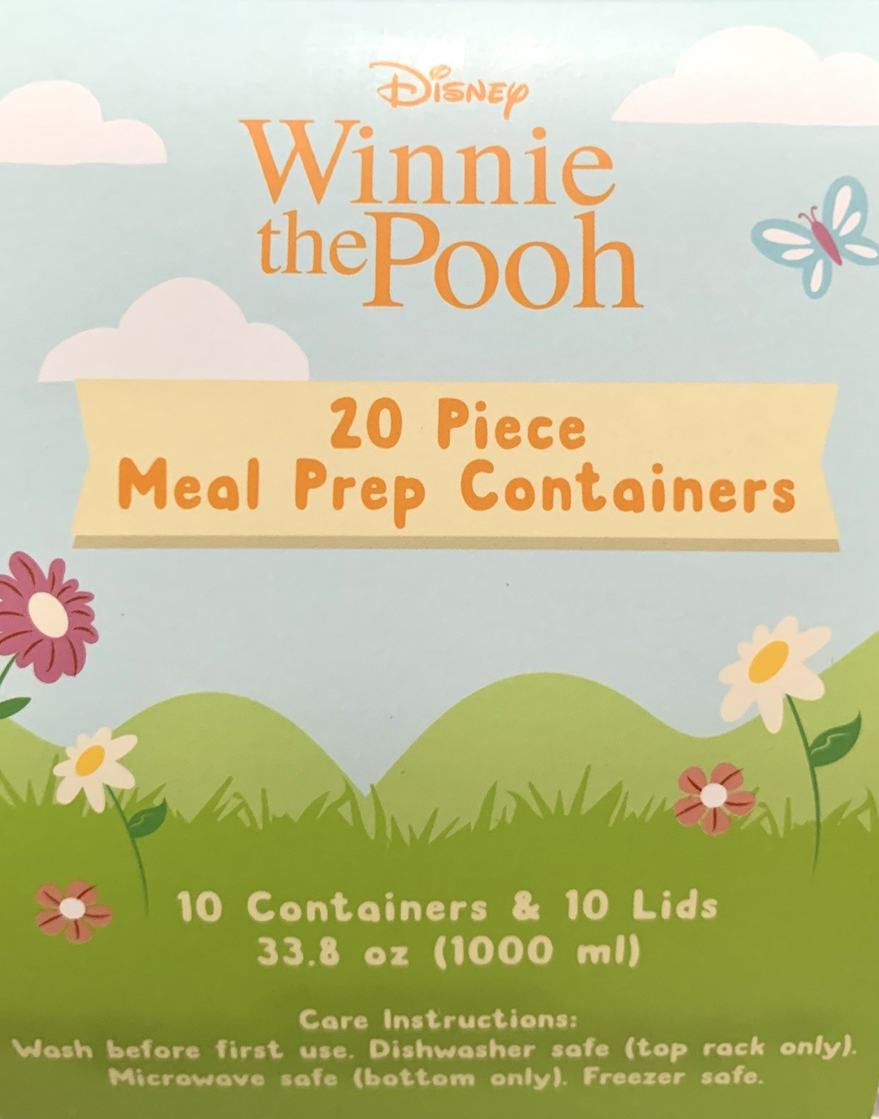 NEW Disney Winnie the Pooh / Butterflies 20pc Clear Meal Prep Storage Containers