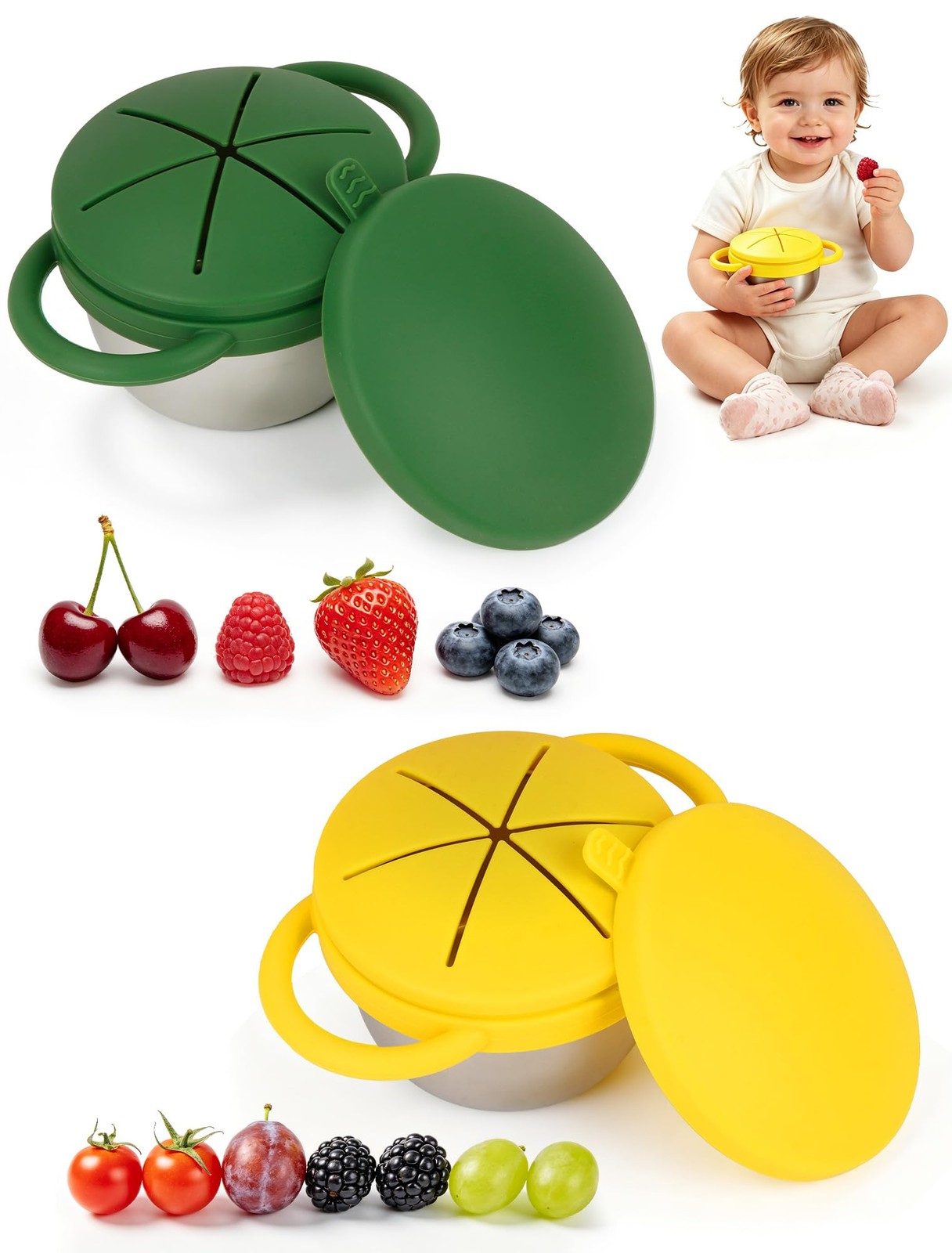 2 Pack Stainless Steel Snack Cups for Toddlers Spill Proof Baby Snack Contain…