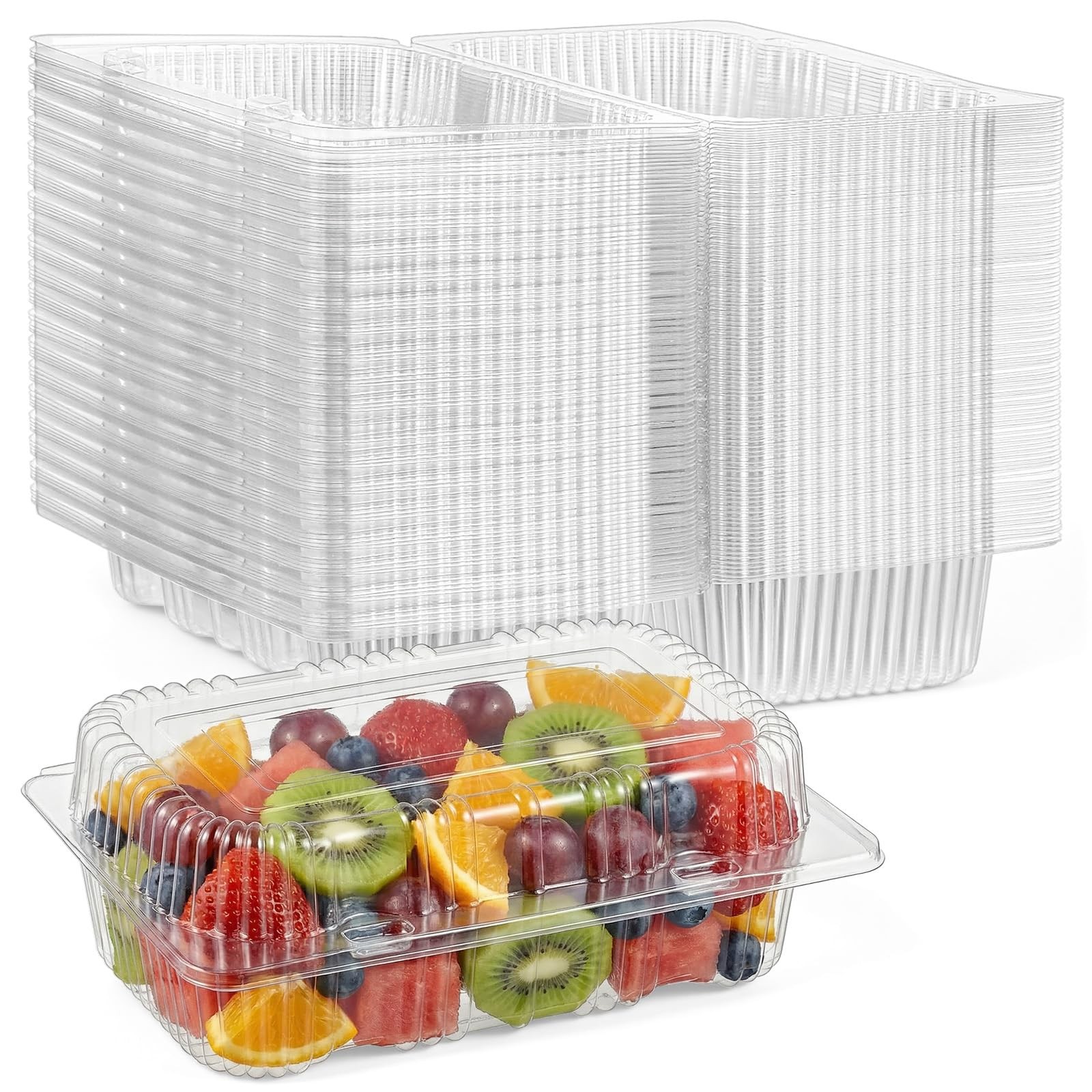 100 Pcs Clear Disposable Plastic Hinged Food Containers, 7.28 x 4.72 x 2.56 I…