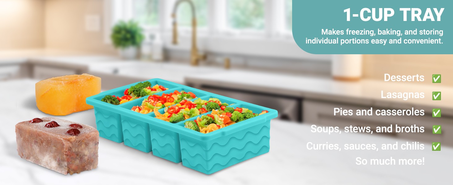 Silicone Freezer Molds for Soup with Lid – 1-Cup Soup Container Style Ice Cube