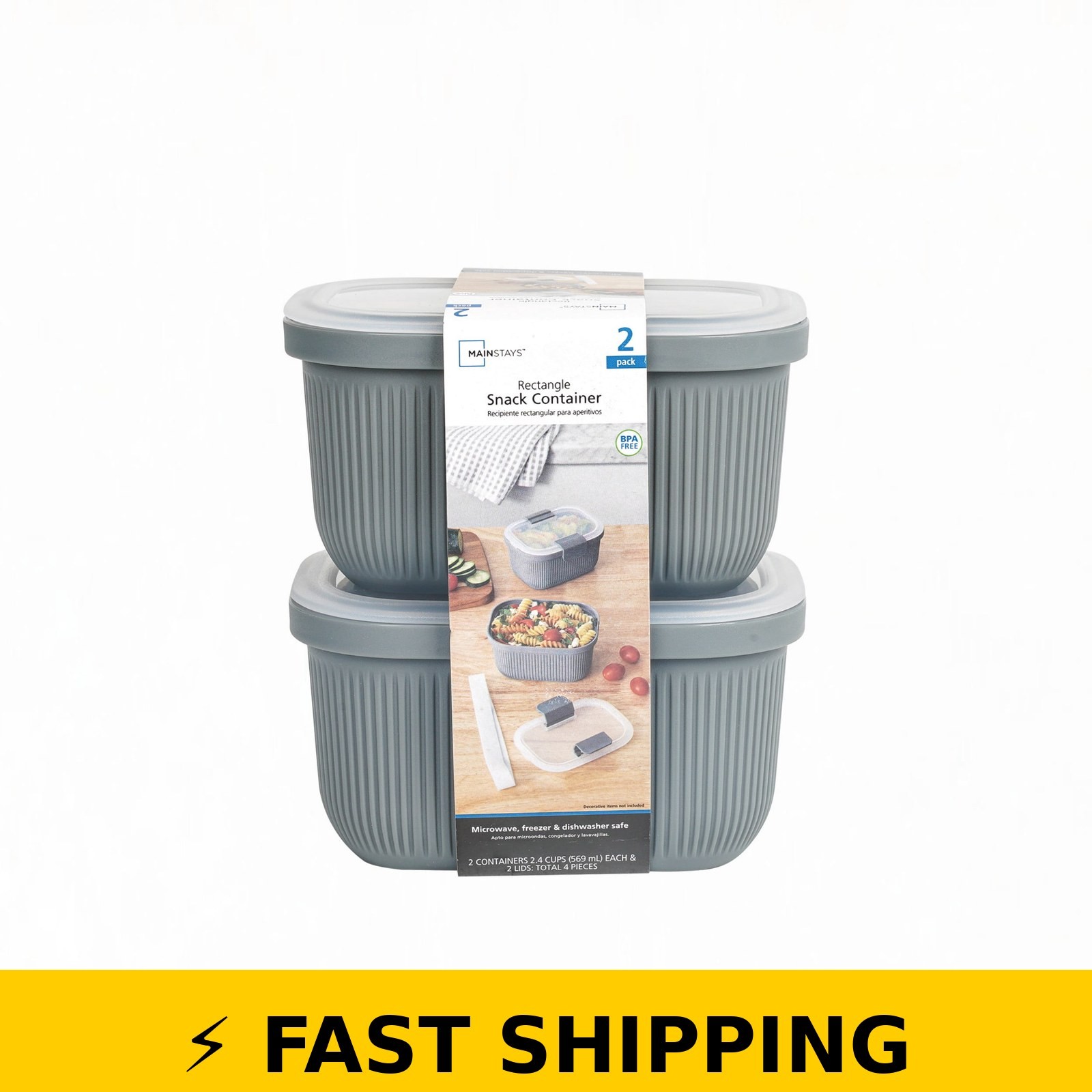 Mainstays 19oz Rectangle Food Storage Bento Snack Container, Grey
