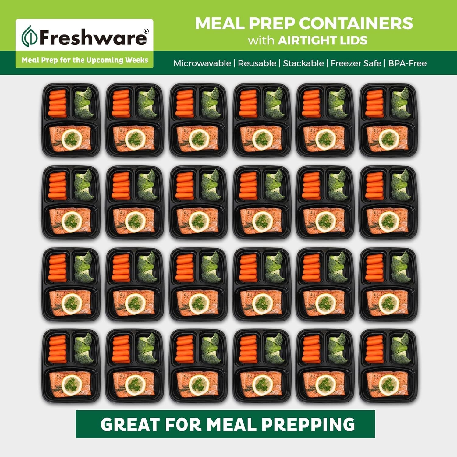 Meal Prep Containers [21 Pack] 3 Compartment with Lids, Food Storage Containe…