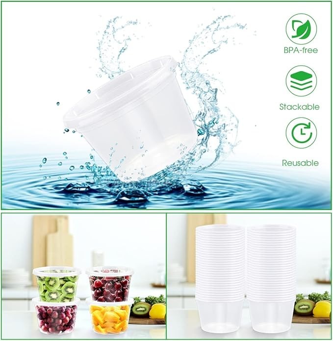 Contenedores De Almacenamiento De Comida De Plastico 16 OZ Juego De 50 Con Tapa