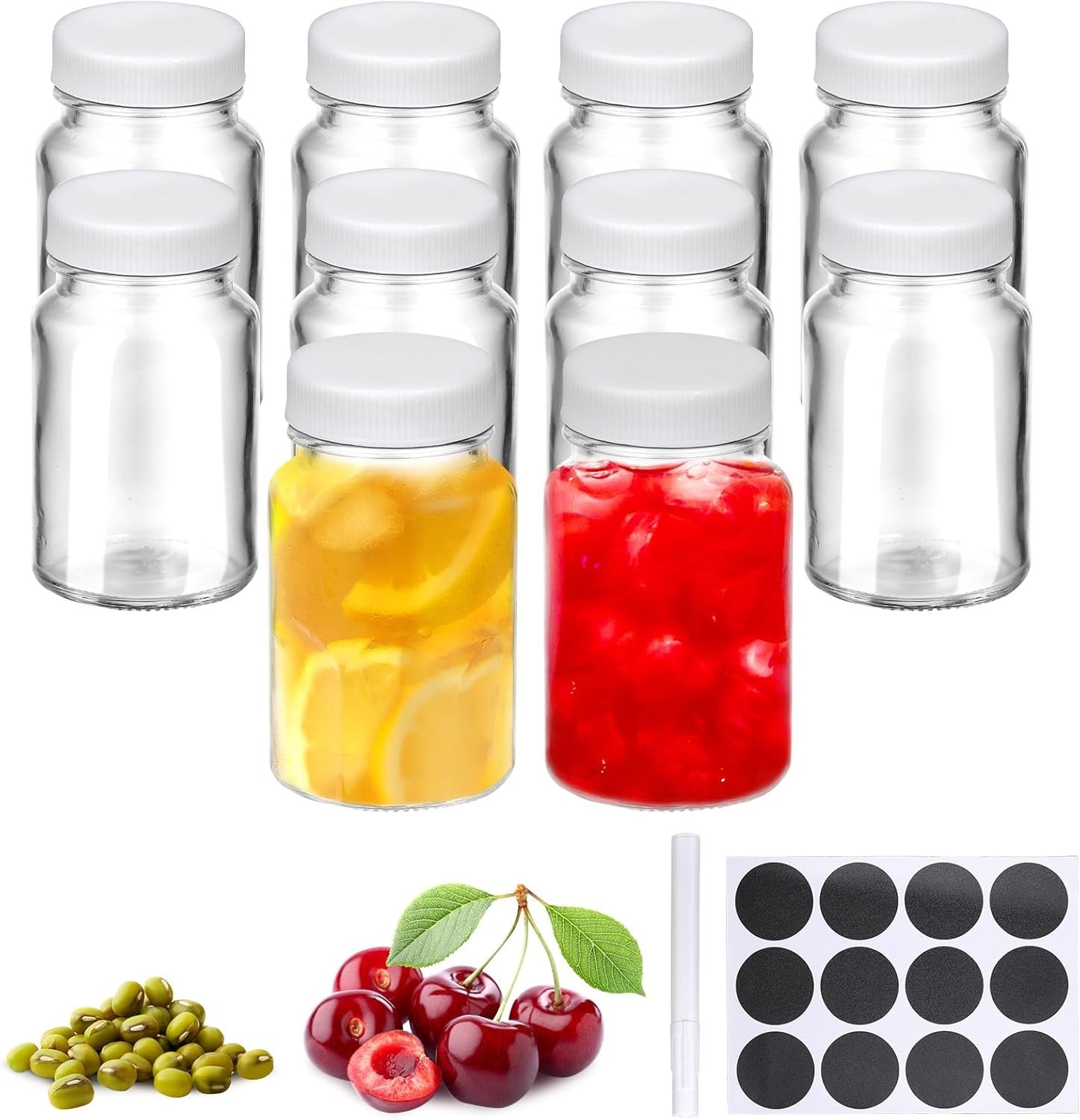 10 Pcs Glass Shot Bottles with Caps, 2 oz Reusable Mini Juice Ginger Shot Bottle