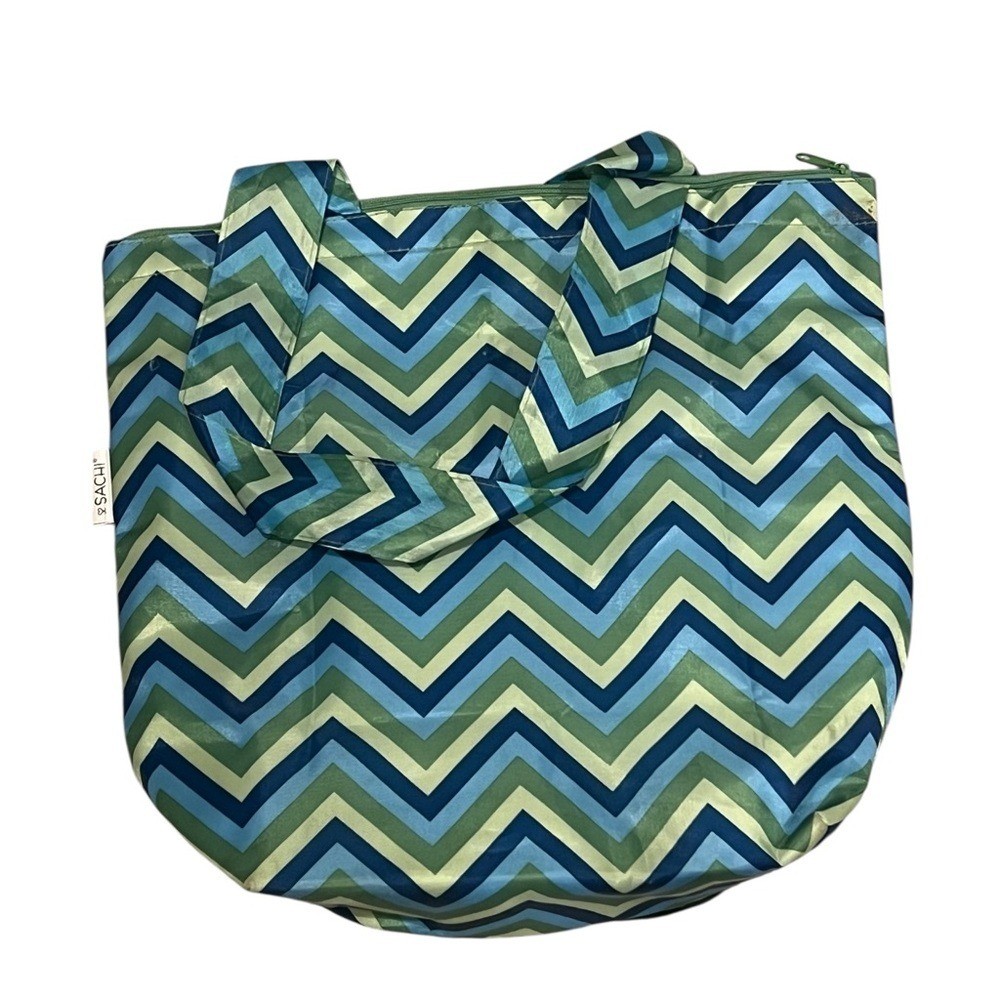 Sachi insulated Chevron Tote shopping Bag in Blue and Green
