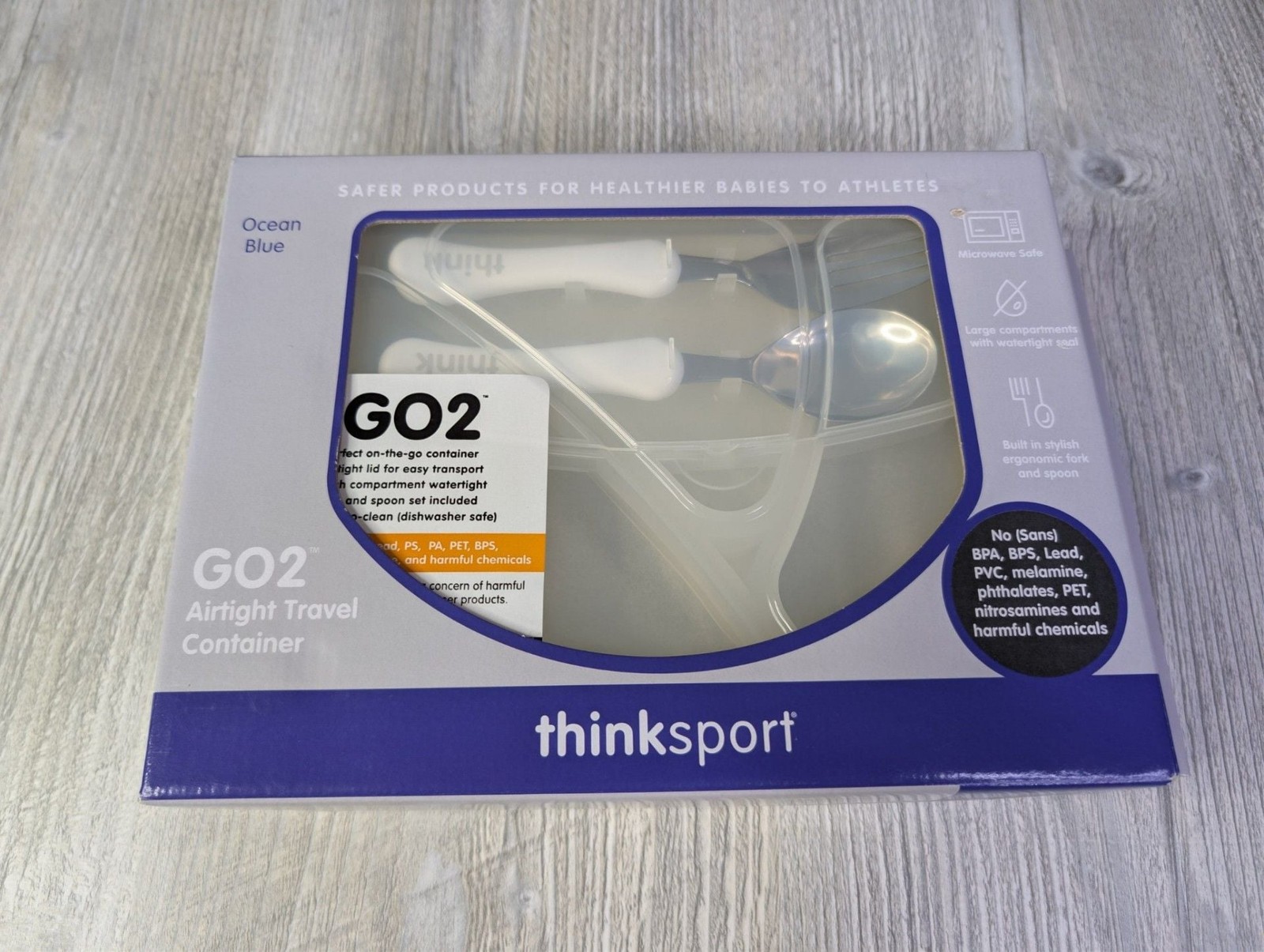 Thinksport GO2 Airtight Travel Container with Fork and Spoon Set – Ocean Blue