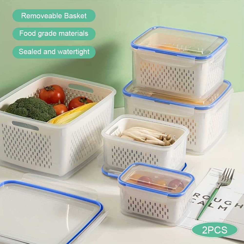 2 Pack Fruit Storage Containers for Fridge, Stackable Food Storage Containers…