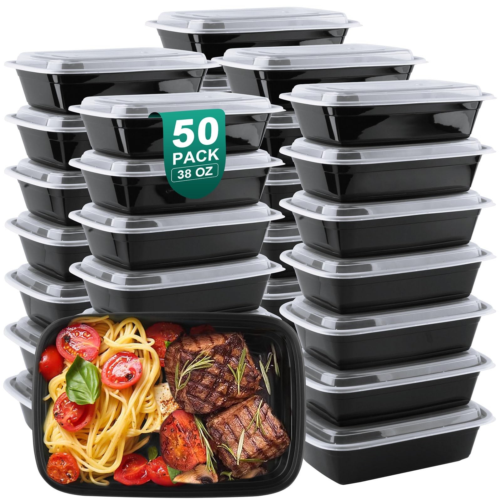 50pack 100piece Meal Prep Containers 38 Oz Plastic Food Prep Containers With L