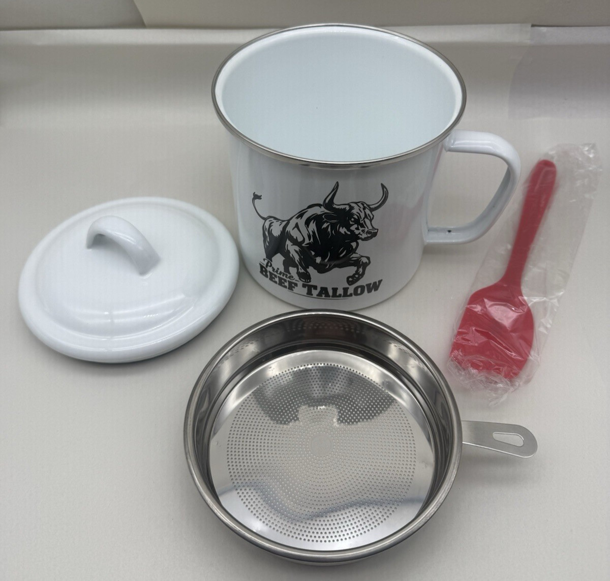 Beef Tallow Container w/strainer for Fat Storage – 40 floz – 1.1 L – Bacon *READ
