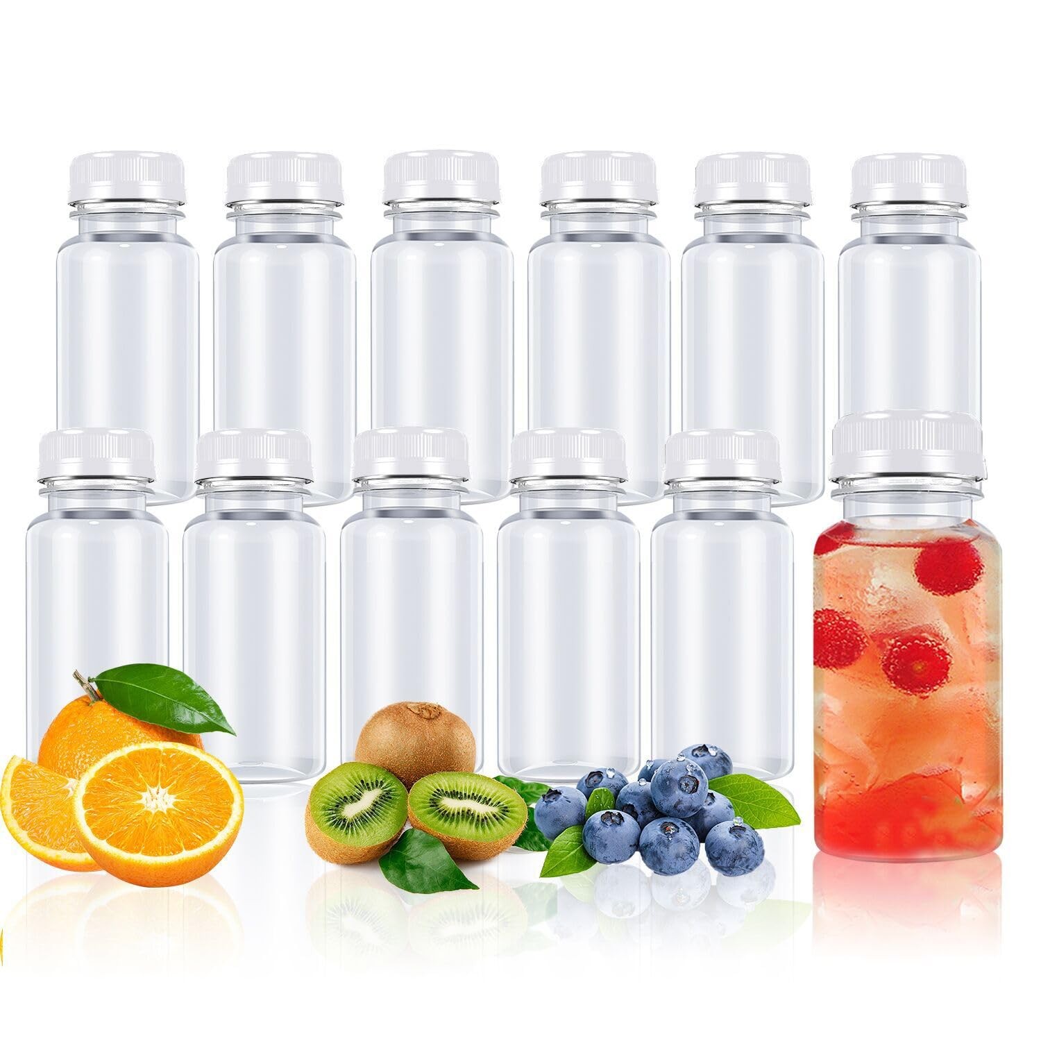 3 Ounce 12 Pcs Plastic Juice Bottle Reusable Bulk Beverage Containers with Wh…