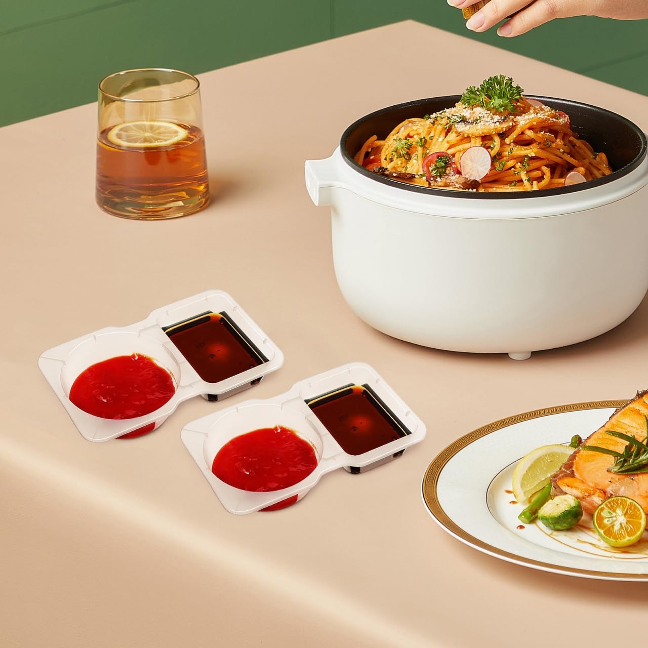 Double Compartment Sauce Cups with Lids 30-Pack Mini Disposable Condiment Con…
