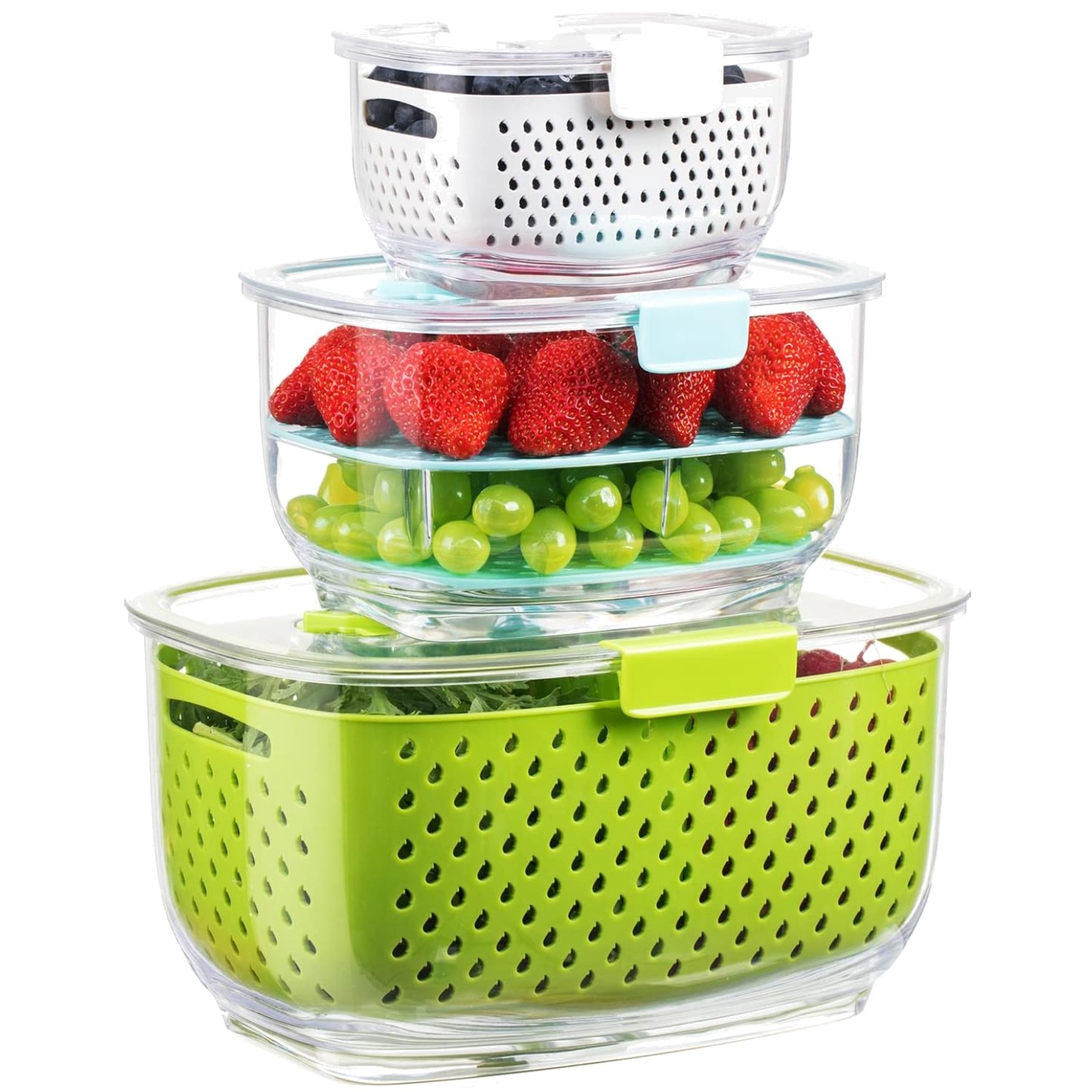Classified Produce Storage Containers, 3-Piece Set, Green
