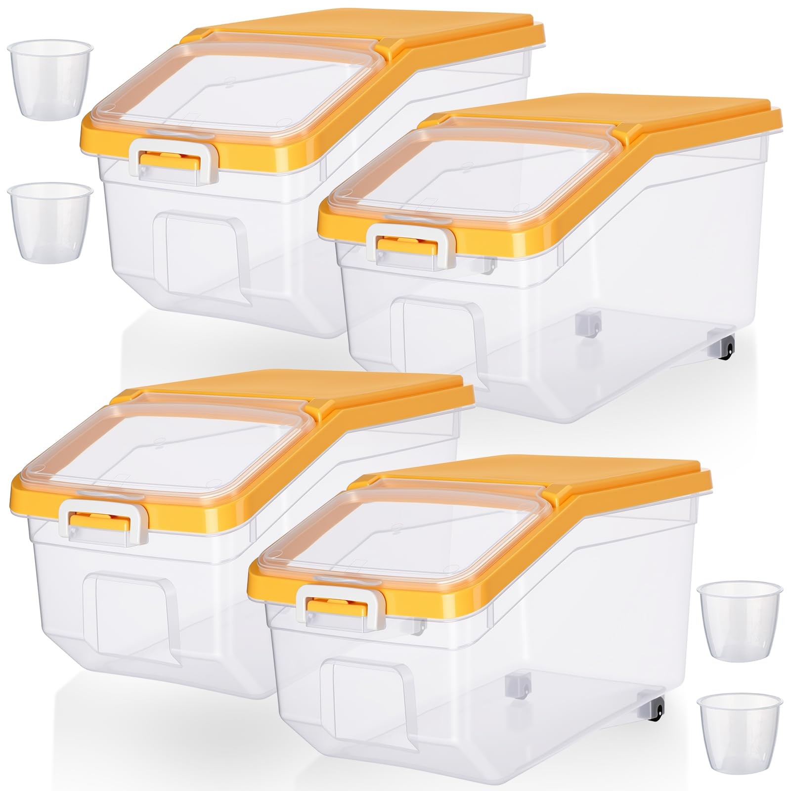 4 Pcs Rice Storage Container 22 lb Airtight Flour Container with Wheels Measu…