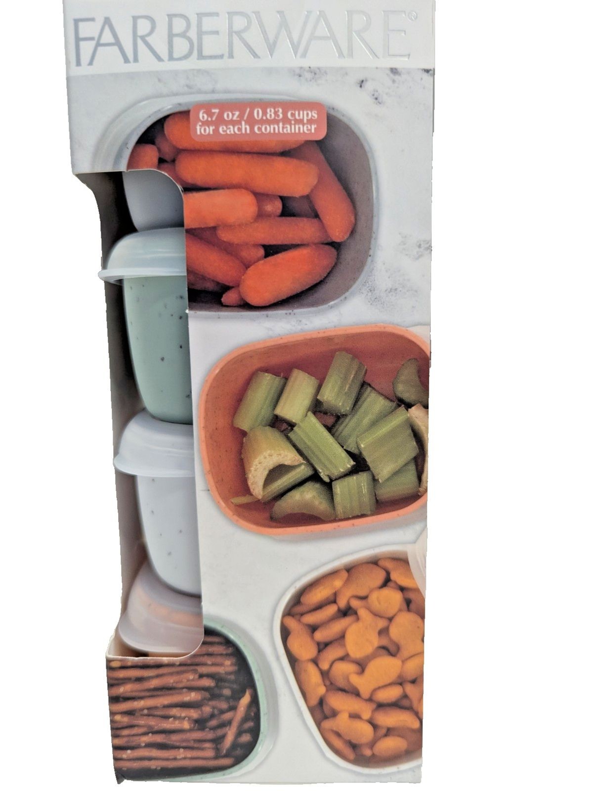 Farberware 4-pc Snack Containers Lids 6.7 oz Rectangle Speckled Colors BPA Free
