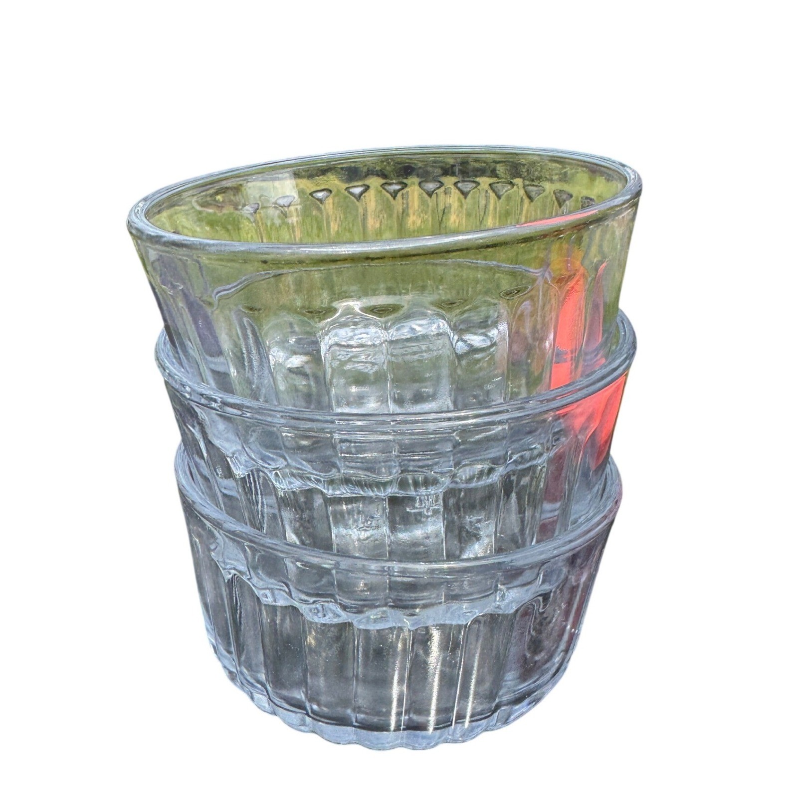 Anchor Hocking Glass 2 Cup Ribbed Prep Food Storage Bowls Red Lid Set 4 Vintage
