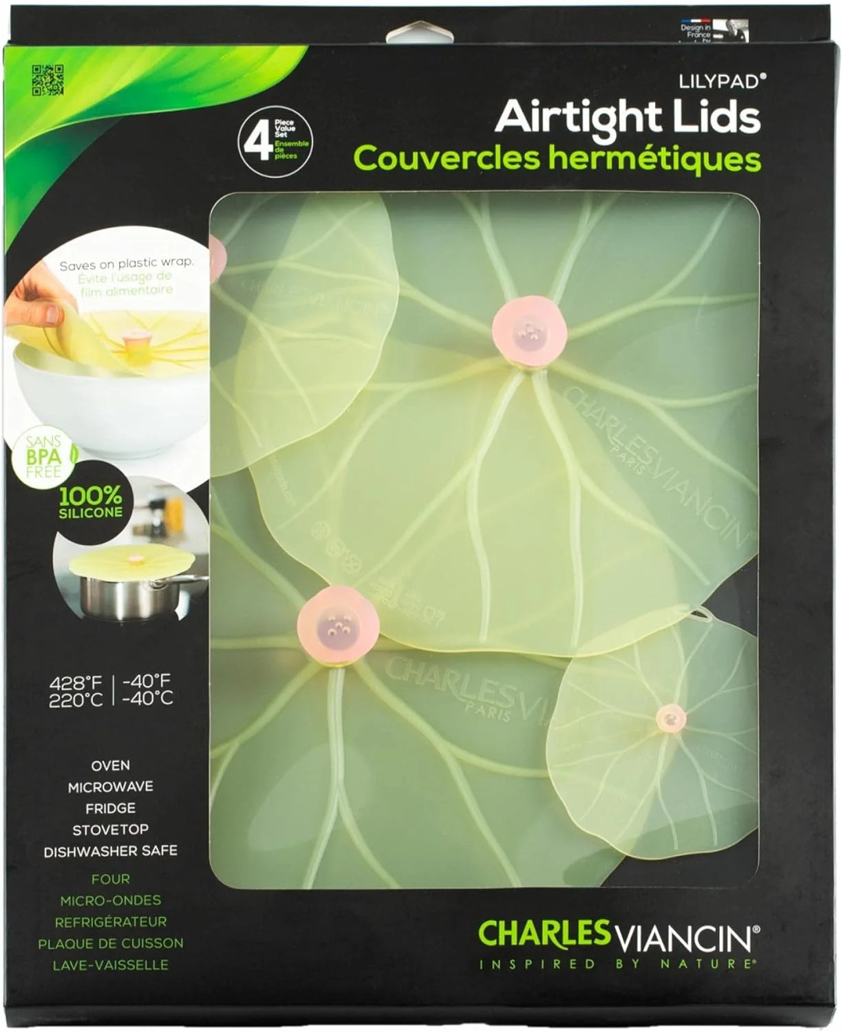 Charles Viancin – Lilypad Lid Gift-Box – Set of 4 Silicone Lids for Food Storage
