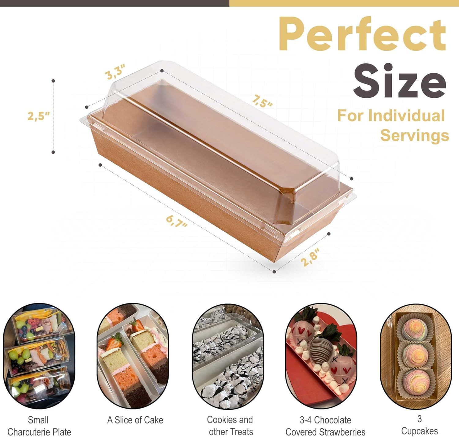 50 Pack 7.5X3.3 Inches Small Charcuterie Boxes with Clear Lids – to Go Paper Min