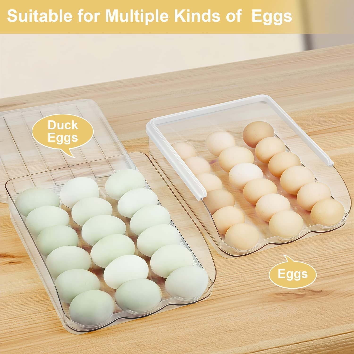 Auto Rolling Storage Container 18 Egg Tray Set of 2 Dispenser Plastic Clear New