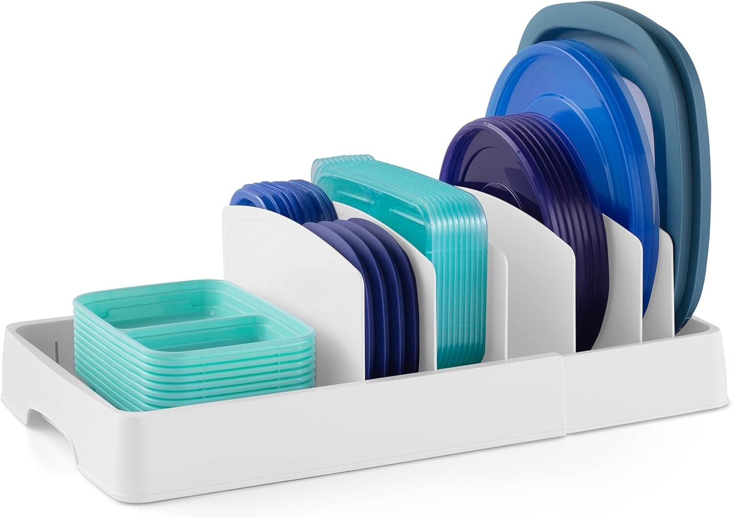 Food Container Lid Organizer, Expandable With Tall Dividers