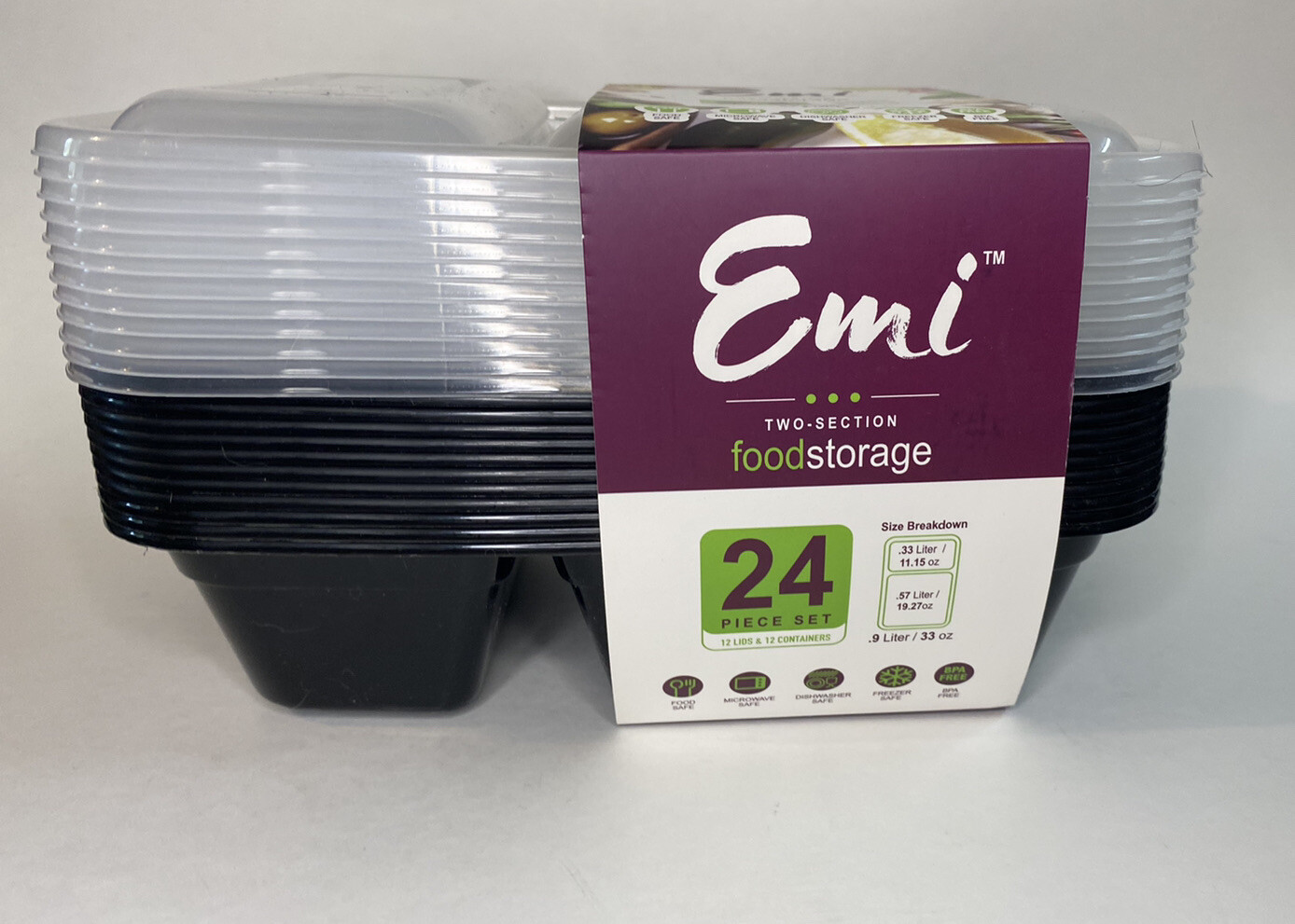 24 Pc 2-Section Food Storage Food Prep Set Of 11 Microwave Safe Bowls & 11 Lids