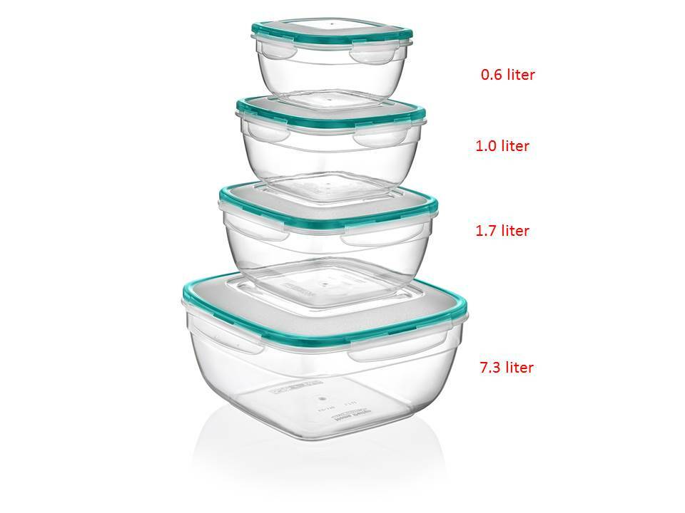 PlastArt305 Combi Set,4Rectangle Food Storage Container Set in Assorted Shapes,