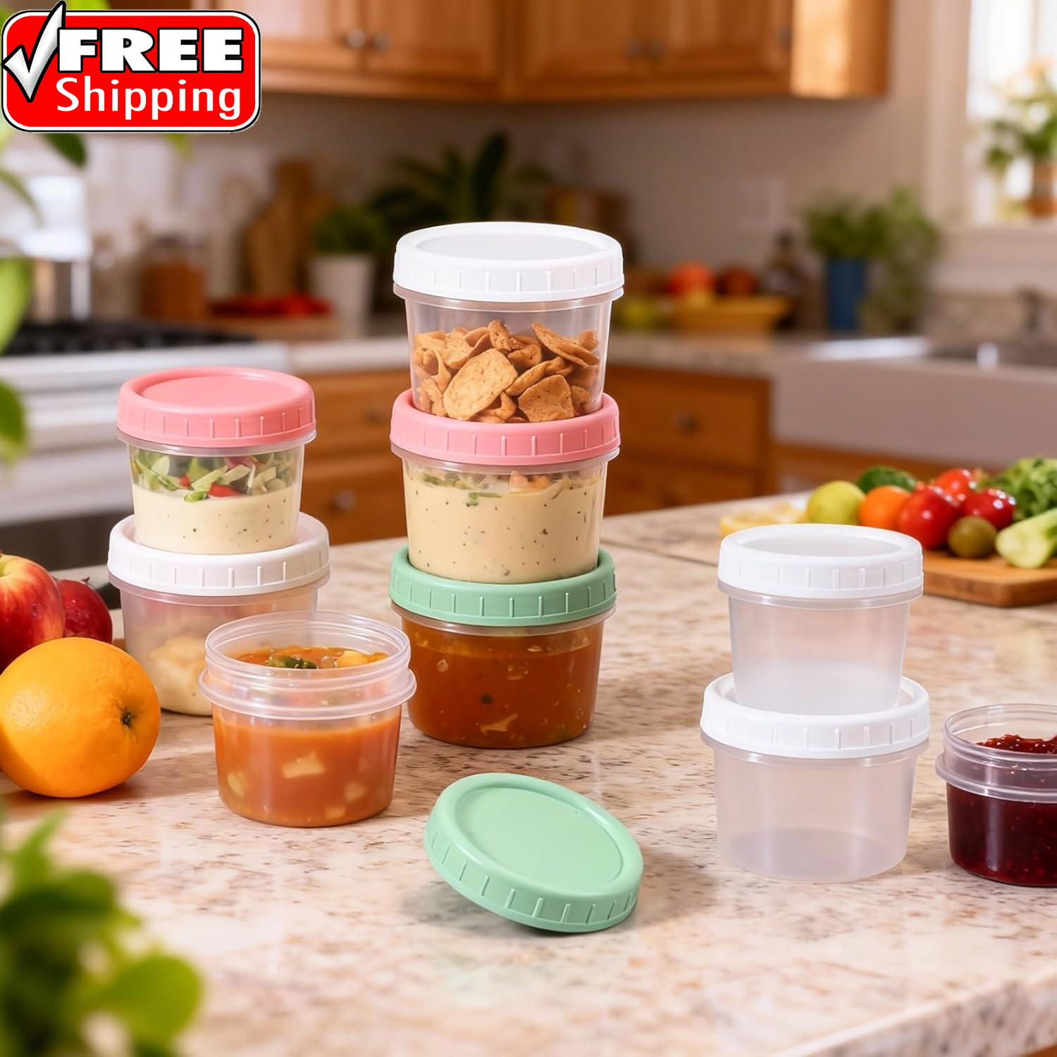 5 Oz Small Plastic Containers with Twist on Lids [20 Sets], Stackable Little Foo