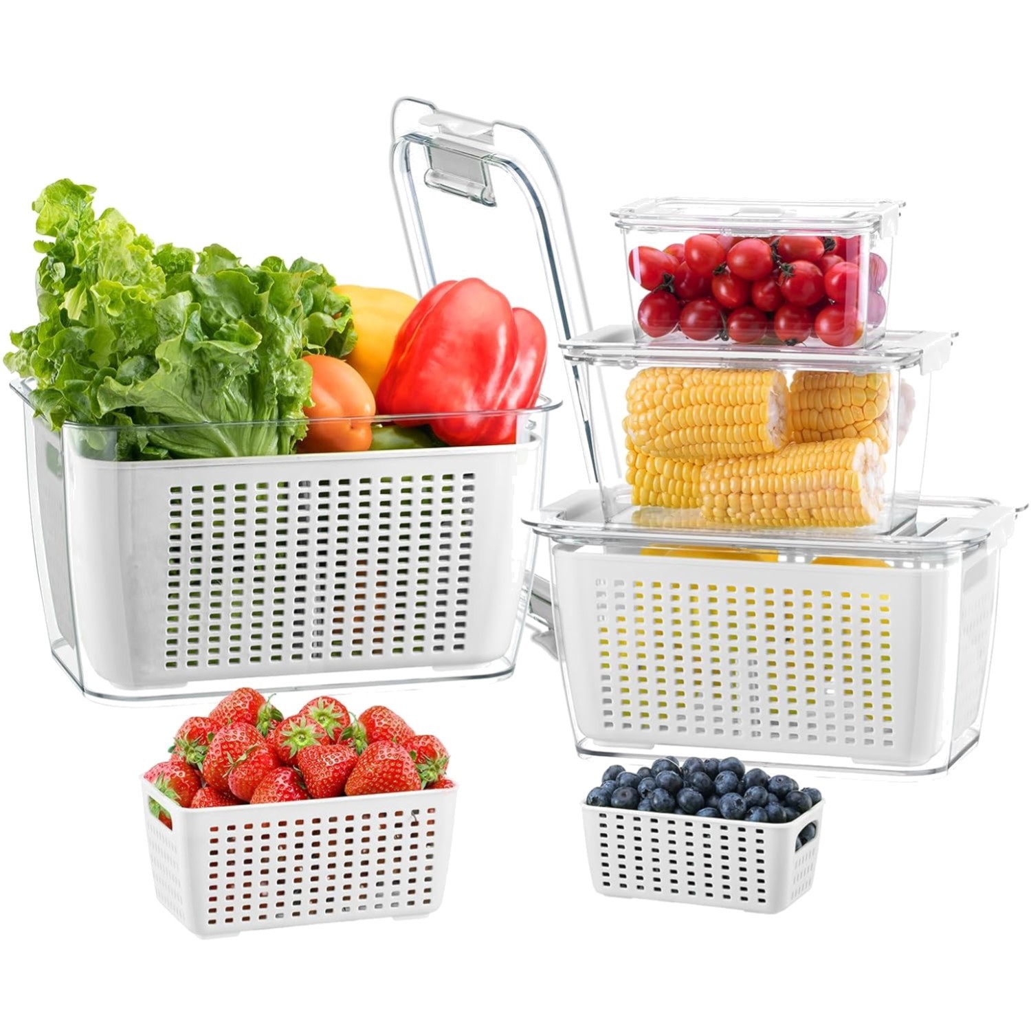 4 Pack Fruit Vegetable Containers for Fridge, Produce Saver Container with Li…