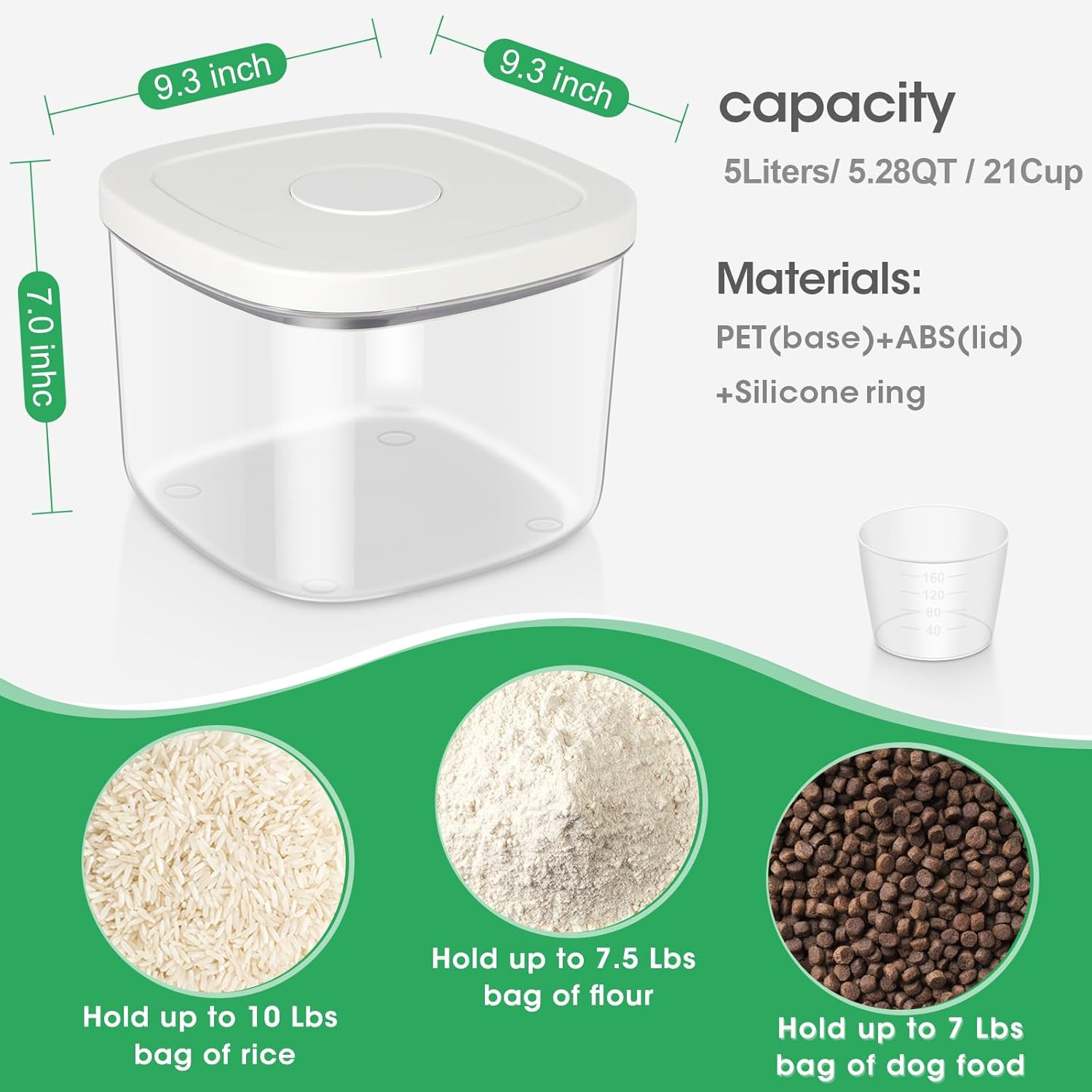 Tbmax Large Airtight Food Container 5.28 Qt with Pop up Lid & Measuring Cup, Ide