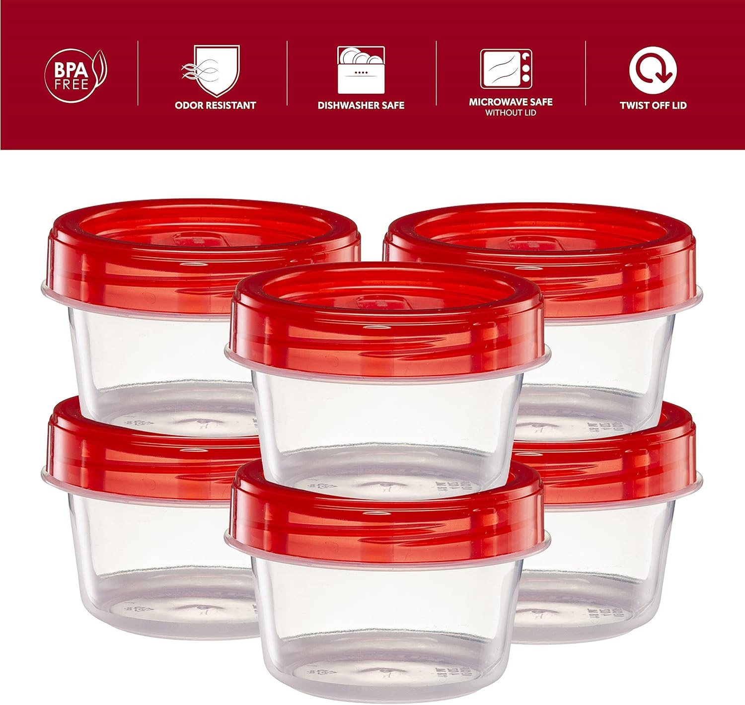 (4 Ounce 10 Pack) Twist Cap Containers Clear Bottom with Red Top Screw on Lids T