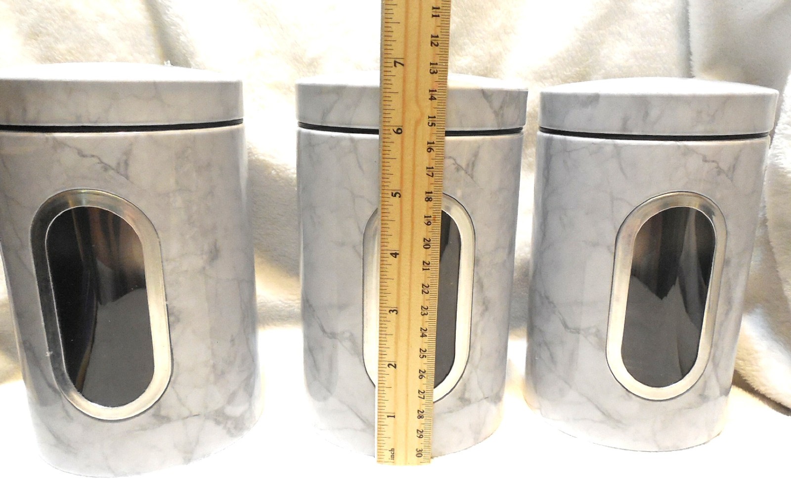 New 3 Marble Metal Kitchen Canisters Food Storage Decoration Windows Snap On Lid