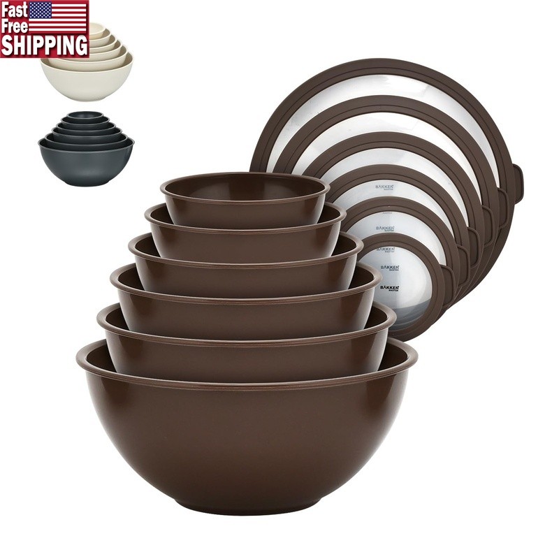 Versatile 12 Piece Mixing Bowl Set W/ Airtight Lids Food Storage & Prep New