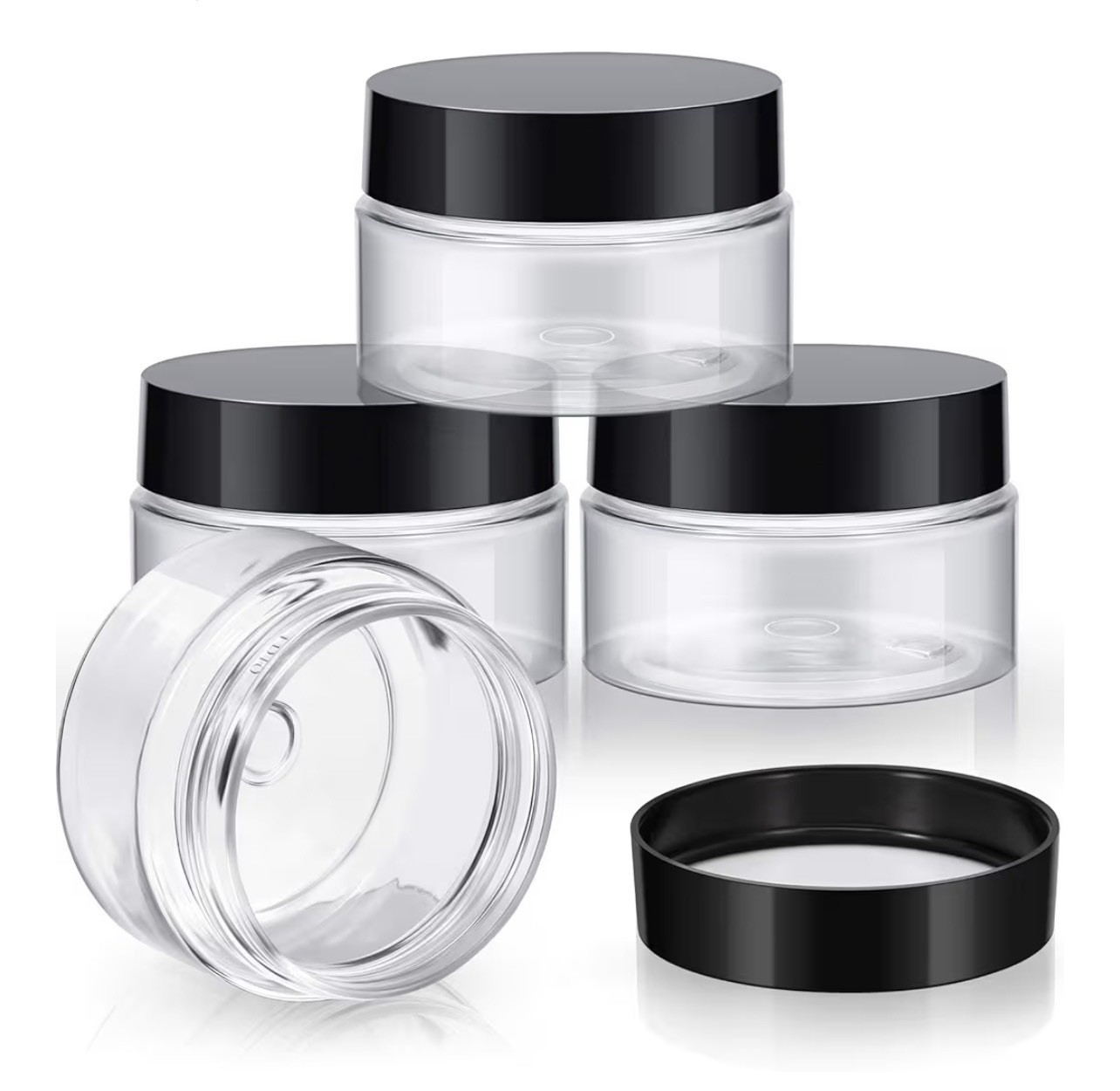 3 Wide-mouth Leak Proof Clear Plastic Container Jars with Lids Travel Cream 1 oz