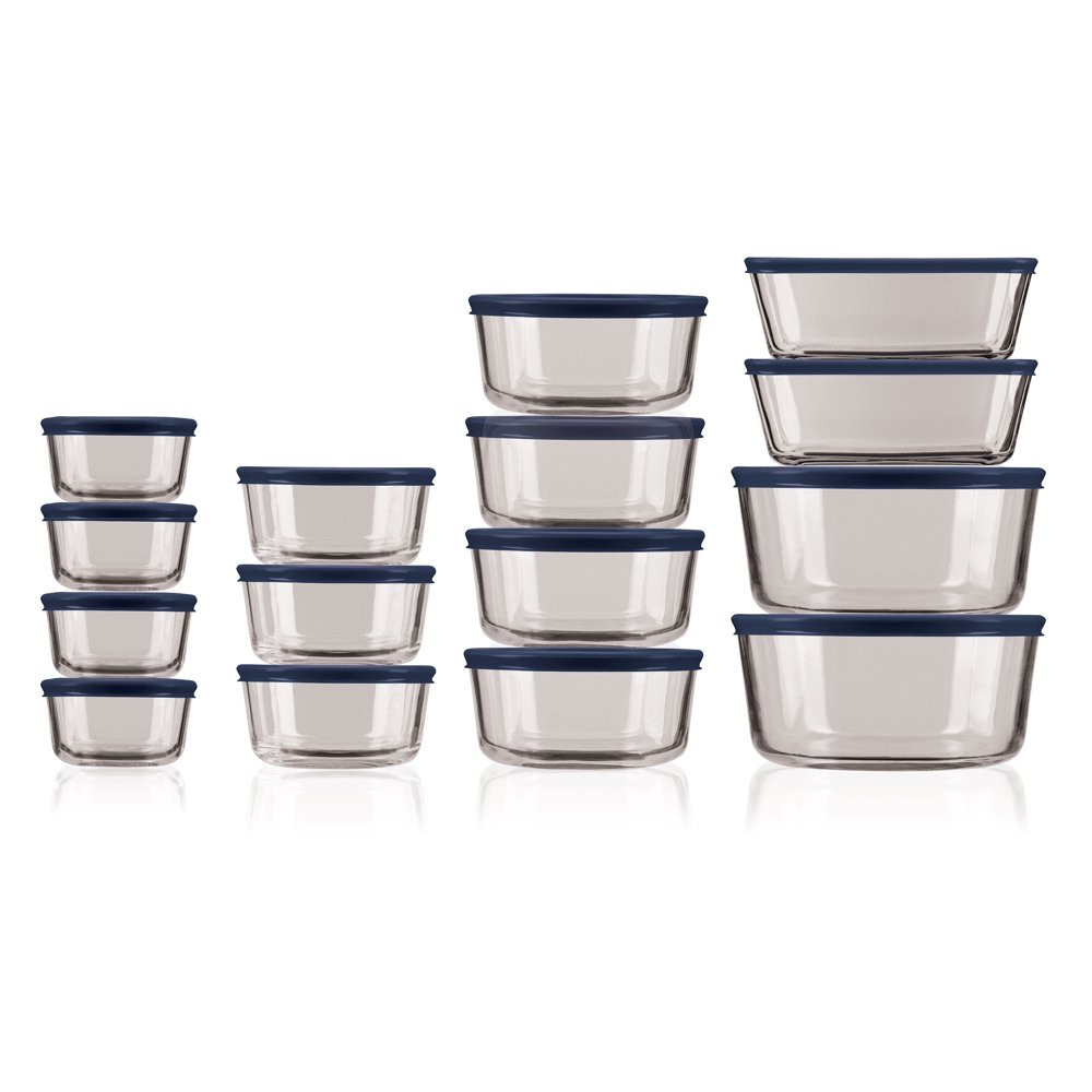 Clear Glass Food Storage Containers Set with Lids Preparing Boxes Bins 30 Piece
