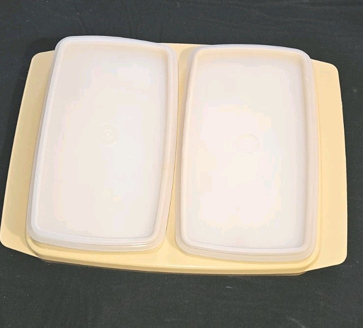Vintage Tupperware Double Deli Server Tray #815-2 ,#816-12, Lids, +2 EGG STORAGE