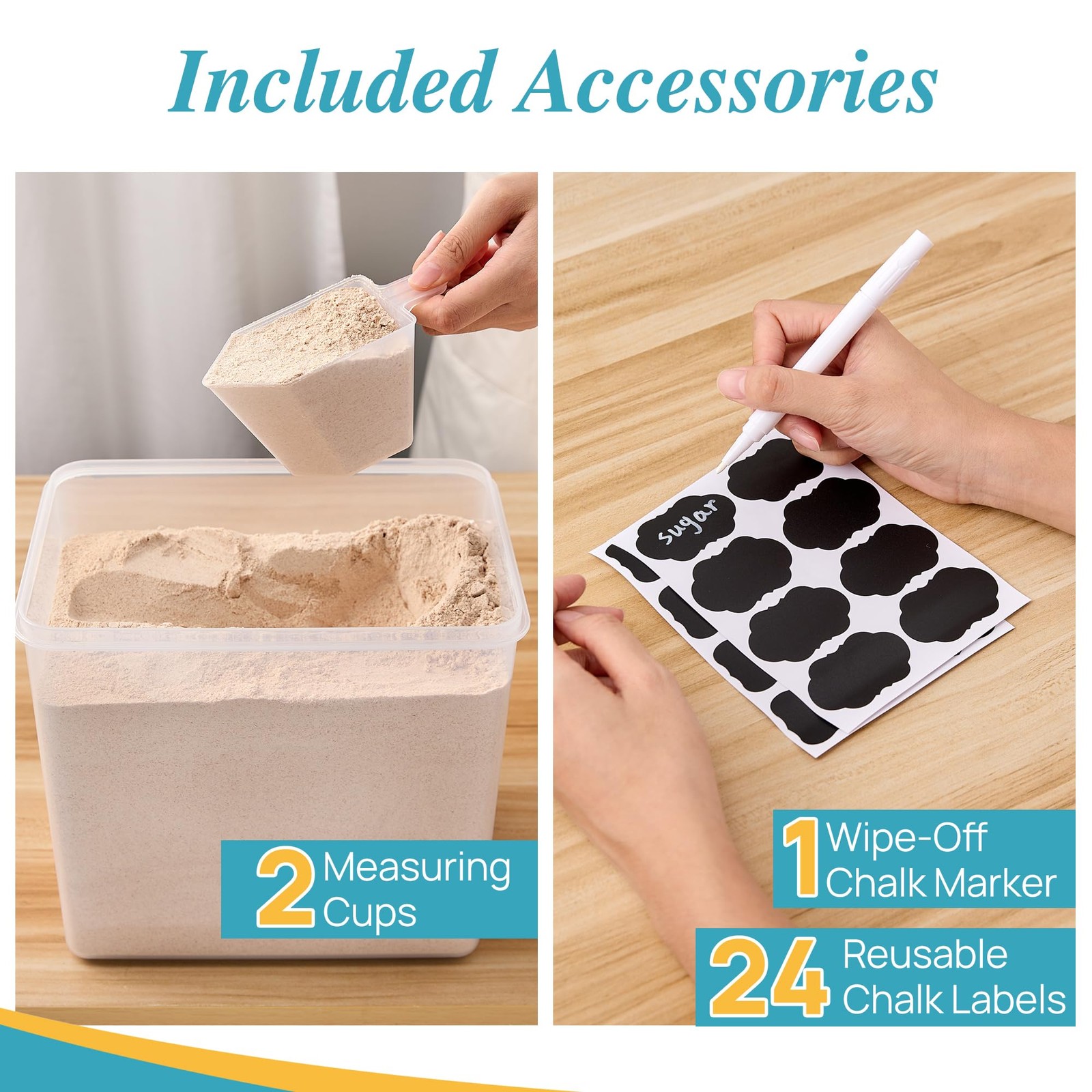 2 PCS 9.5L Flour Sugar Storage Container 25 Lbs Airtight Pantry Canister