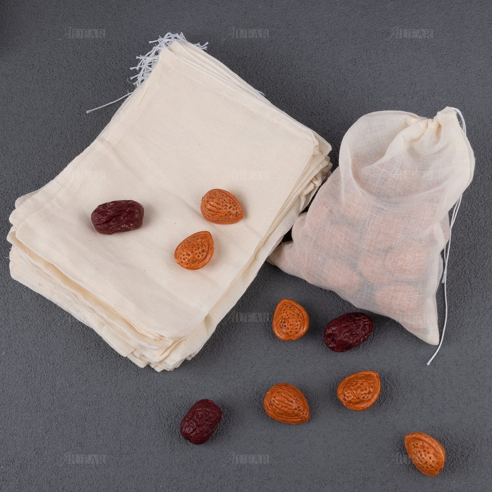 AUEAR, 50 Pack Reusable Drawstring Cotton Soup Bags Spice 6 x 50 Pack, 6″x8″