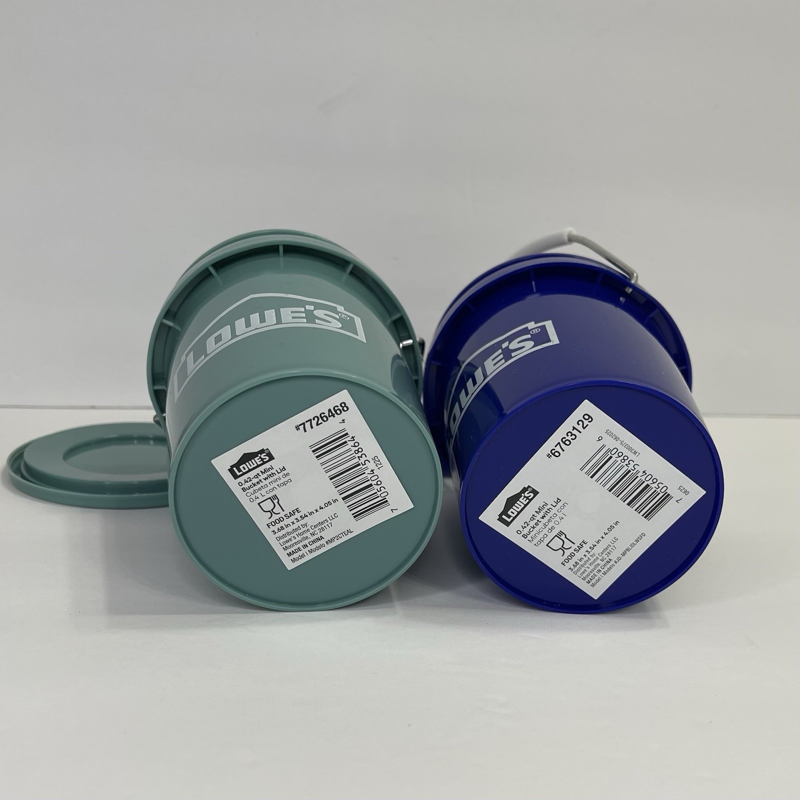 Lowe’s Mini Buckets w/ Lids Blue & Teal 0.42 Qt Food Safe BPAFree 2 Pack Set