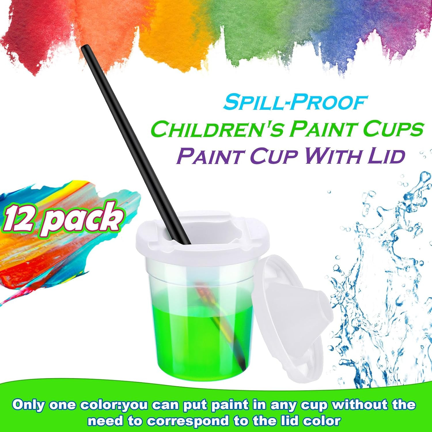 12 Packs No Spill Paint Cups with Lids for Kids Reusable Spill Proof Paint Cups