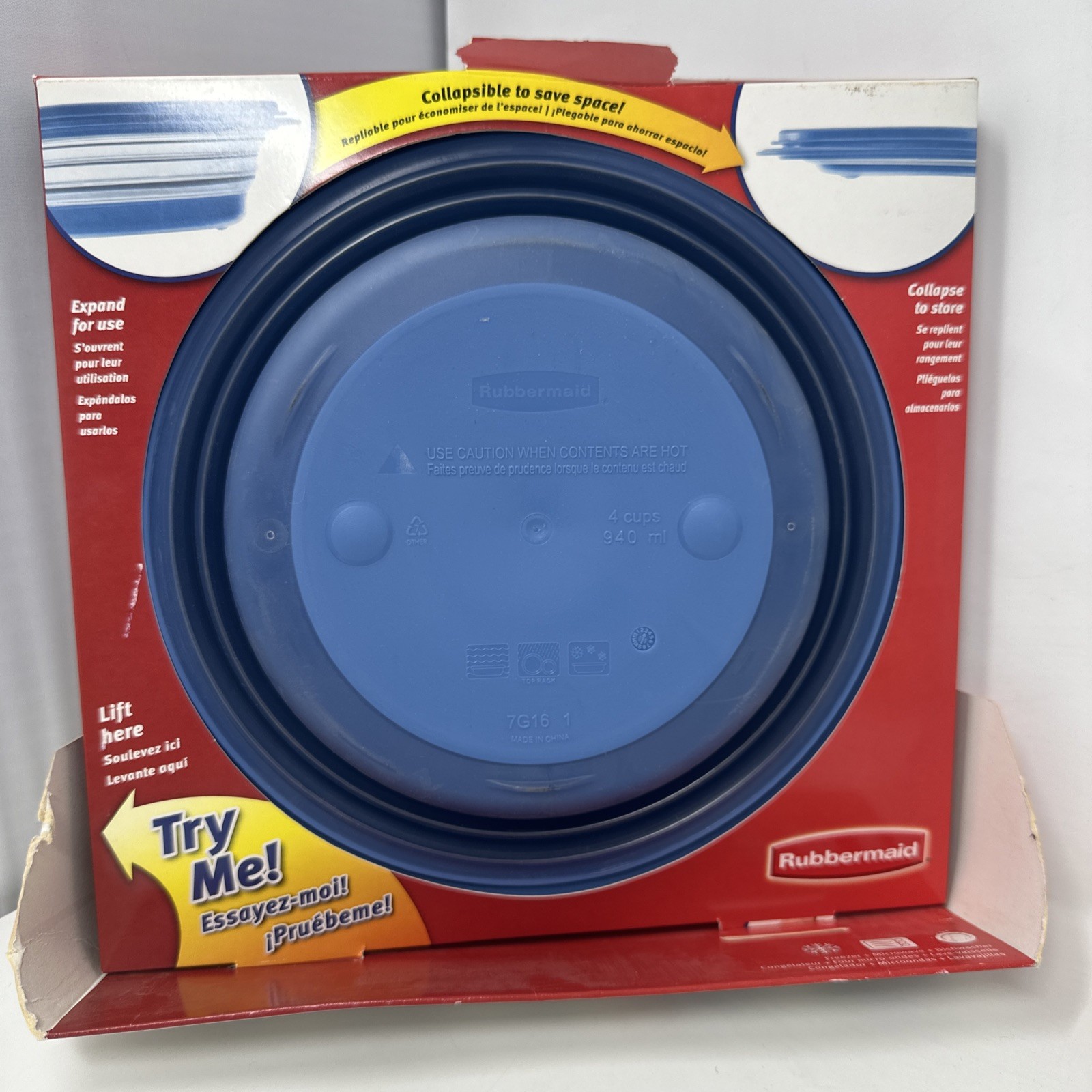 Rubbermaid COLLAPSIBLE 4 Cup Food Storage Container Blue Bowl Lid Vintage RARE