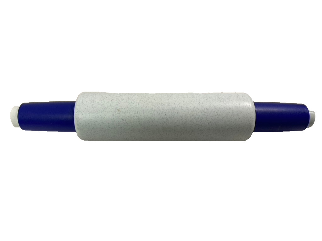 TUPPERWARE ROLLING PIN~16″ Speckle White Fill ‘n Chill/Warm 9″~Body~Blue Handles